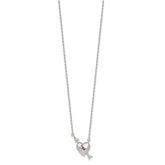 Sterling Silver Polished Pink and White CZ Heart and Arrow 16 inch with 2 inch Extension Necklace